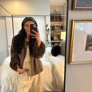 Vintage Terry Lewis Mocha Wool Blend Jacket with Statement Faux Fur Cuffs